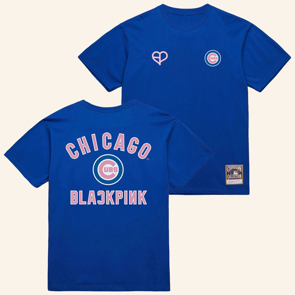 MLB Black Pink Merch Chicago Cubs Mitchell And Ness x BLACKPINK Royal T-Shirt Fans Gifts