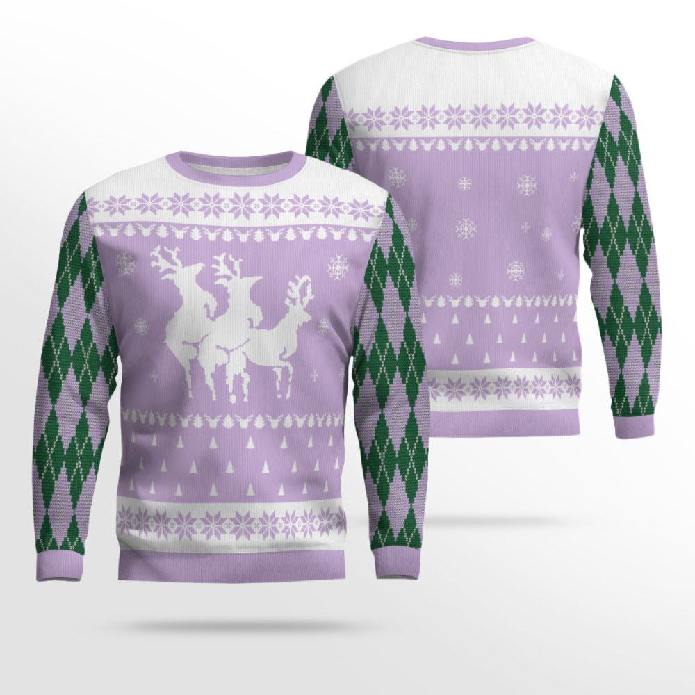 Naughty Reindeer Threesome Ugly Christmas Sweater Dreamy Lavender