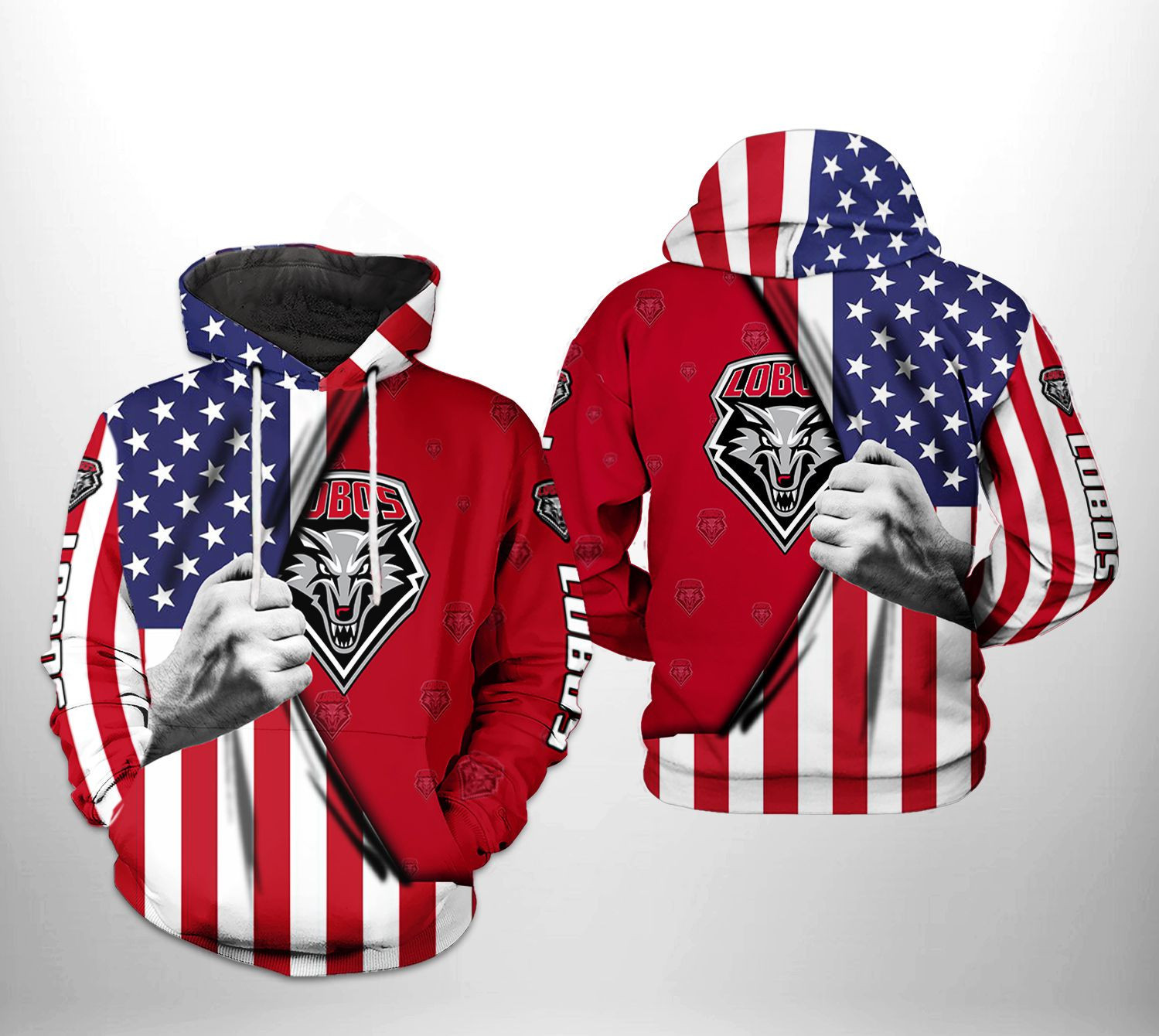 New Mexico Lobos NCAA US Flag Hoodie Zip Hoodie Version 1239