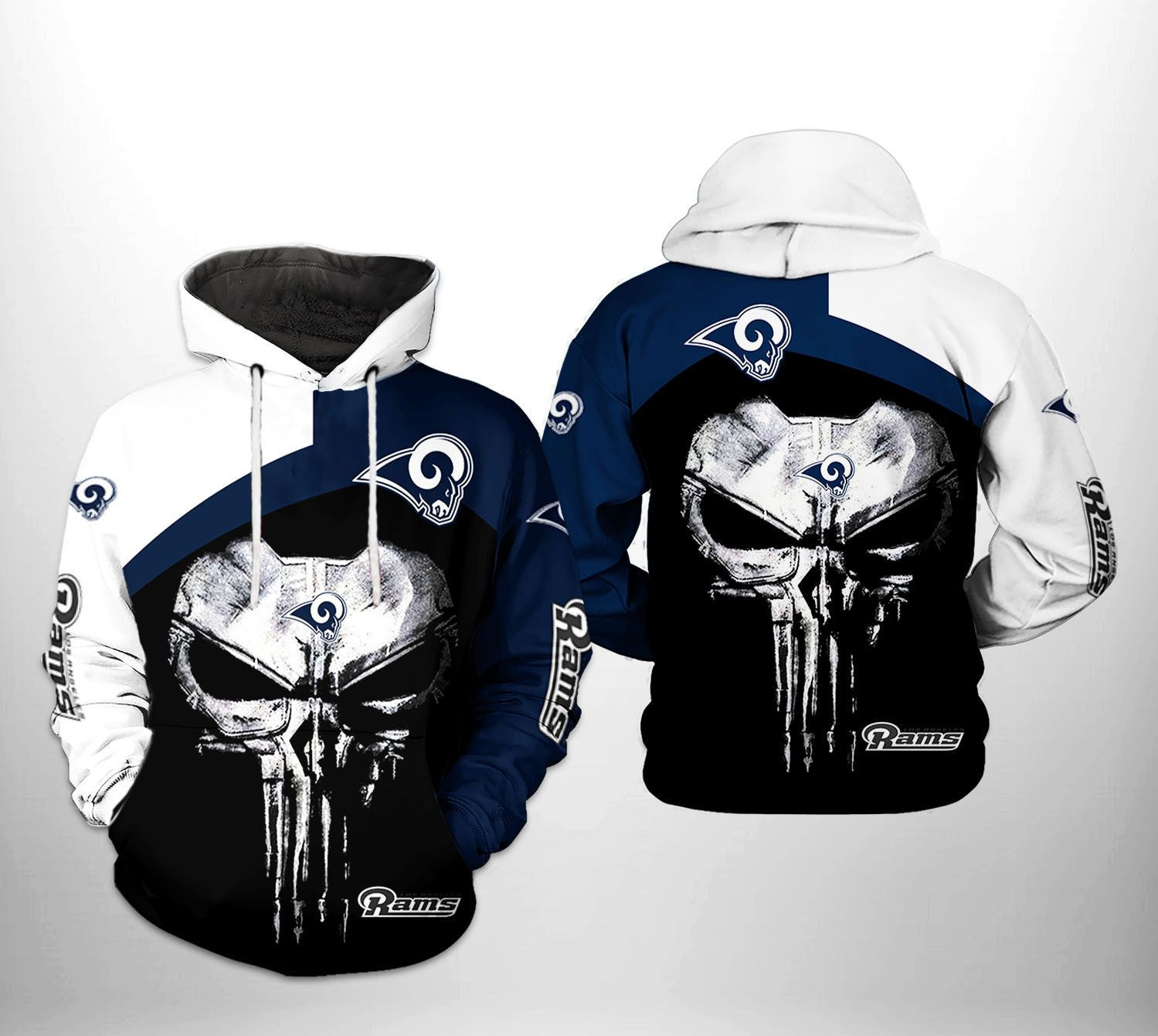 NFL Los Angeles Rams NFL Skull Punisher Team Hoodie Zip Hoodie