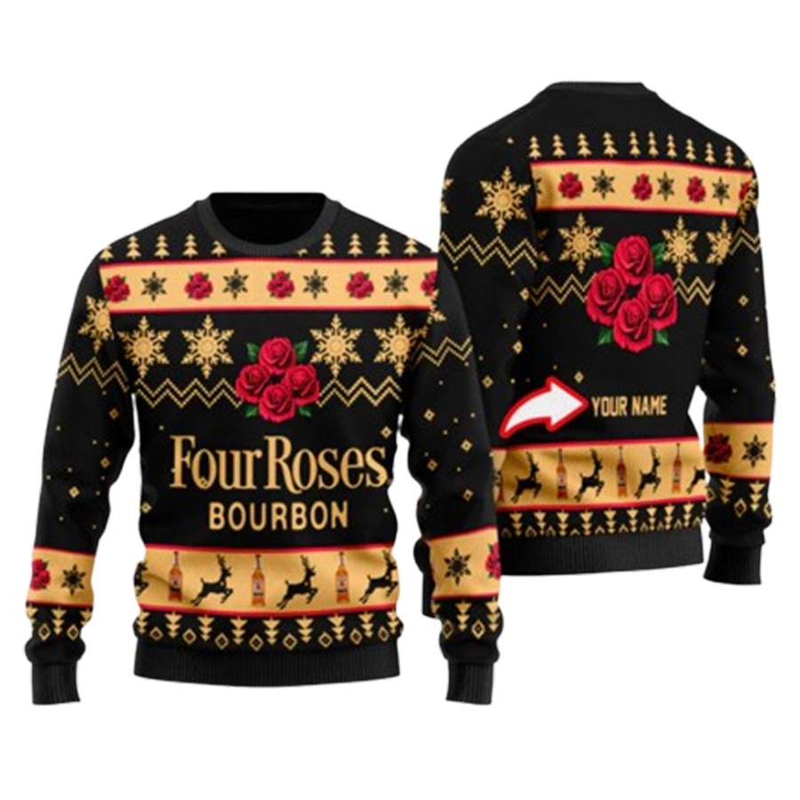Personalized Funny Four Roses Bourbon Ugly Christmas Sweater