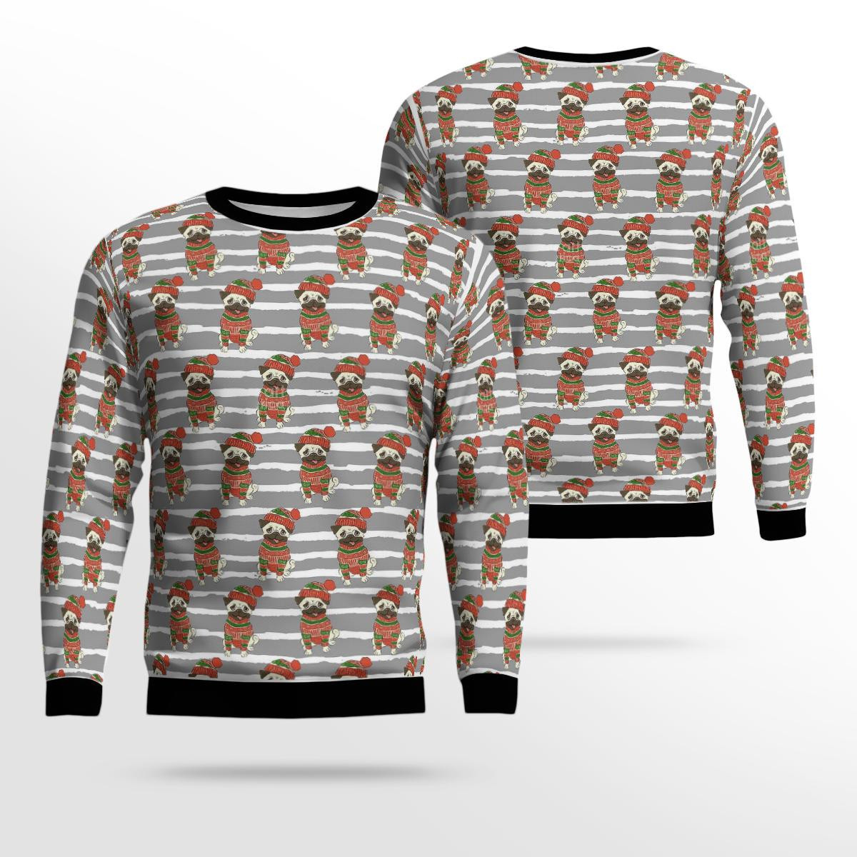 Pug Dog Christmas Holidays Seamless Ugly Sweater