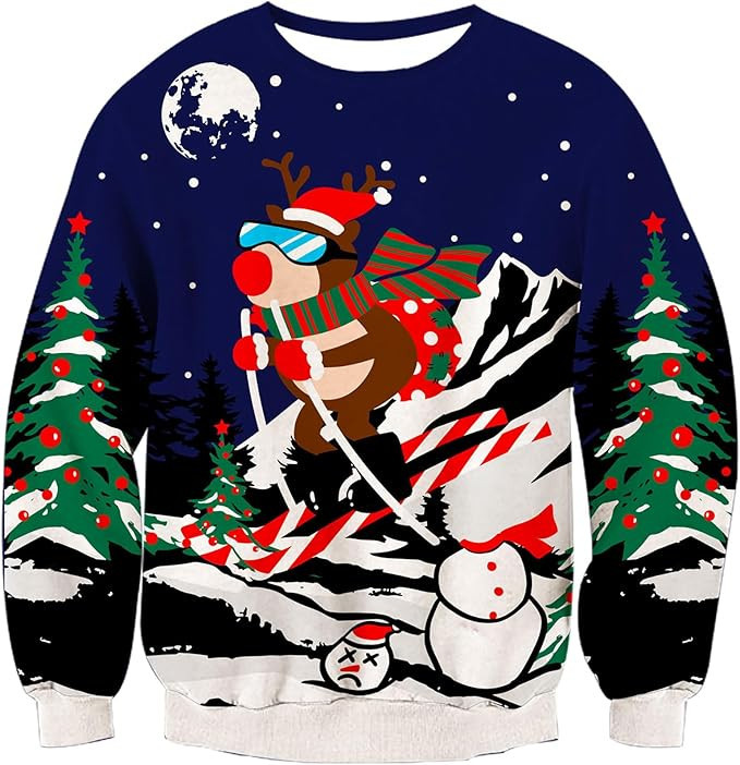 Reindeer Skiing Ugly Christmas Sweater