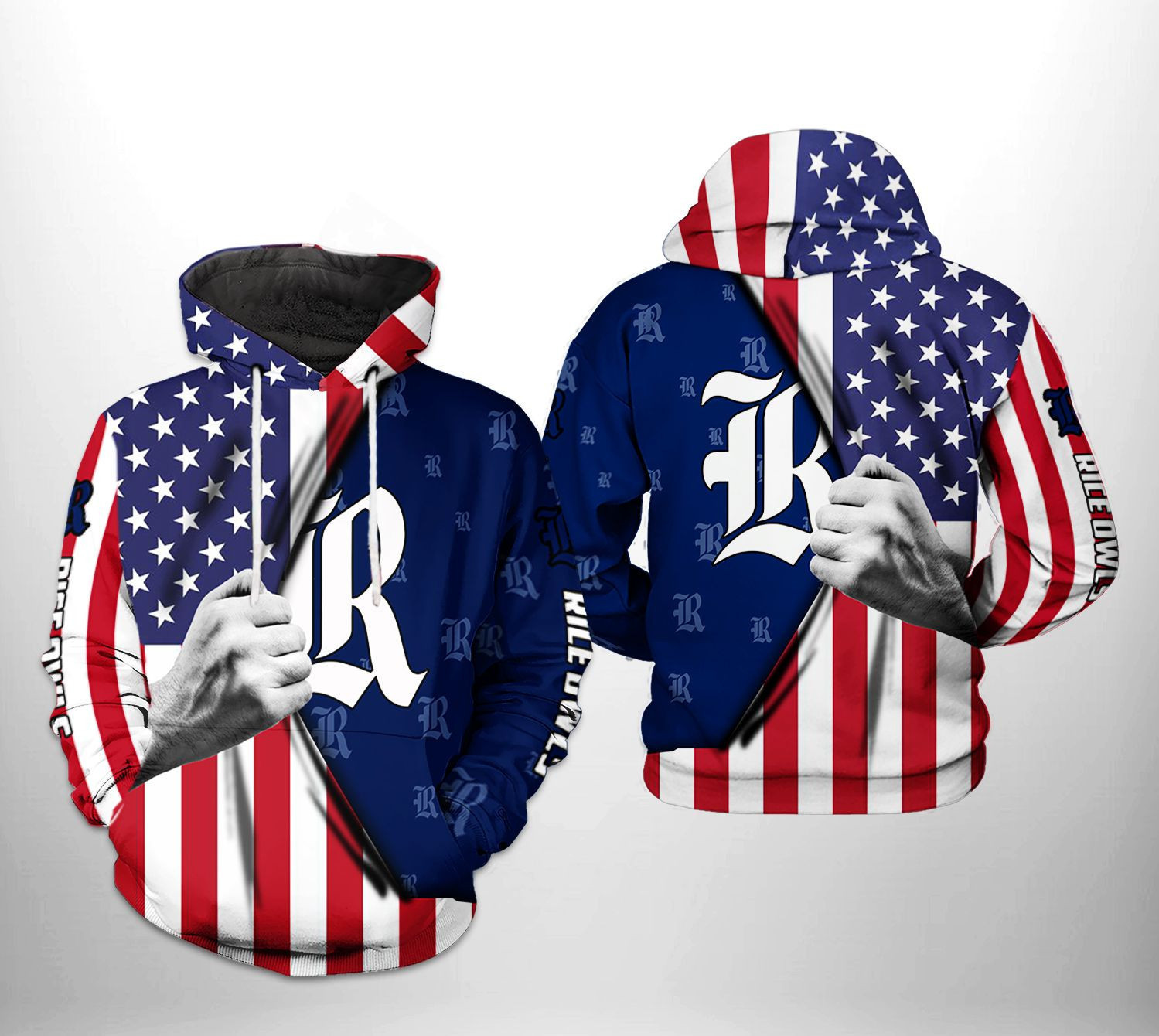 Rice Owls NCAA US Flag Hoodie Zip Hoodie