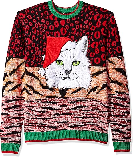 Santa Cat Animal Print Christmas Ugly Sweater