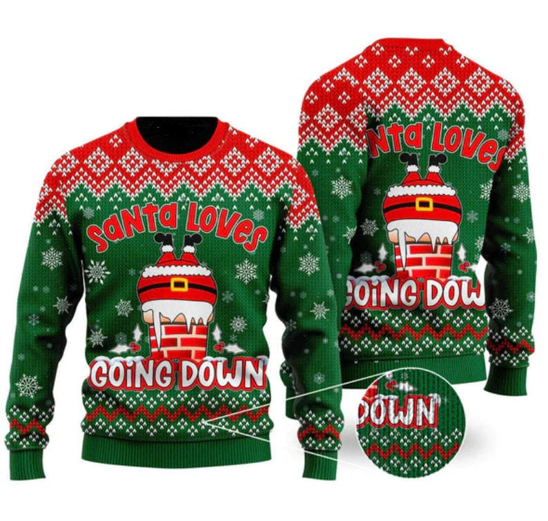 Santa Loves Going Down Funny Ugly Christmas Sweater