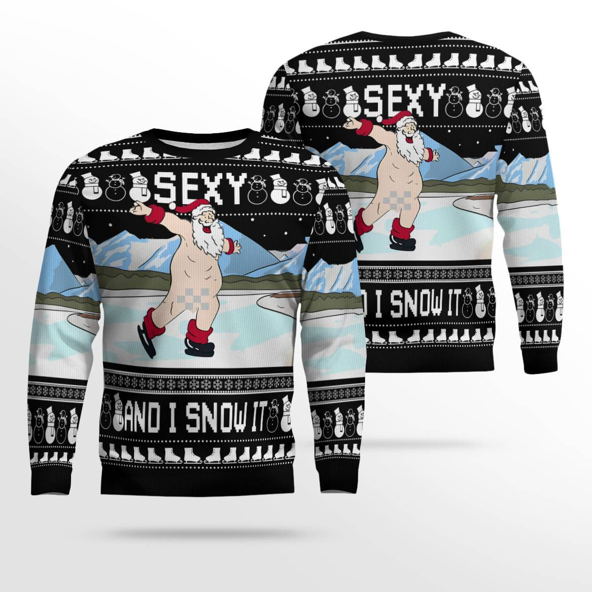 Sexy Santa Dirty Ice-Skate Ugly Christmas Sweater Black