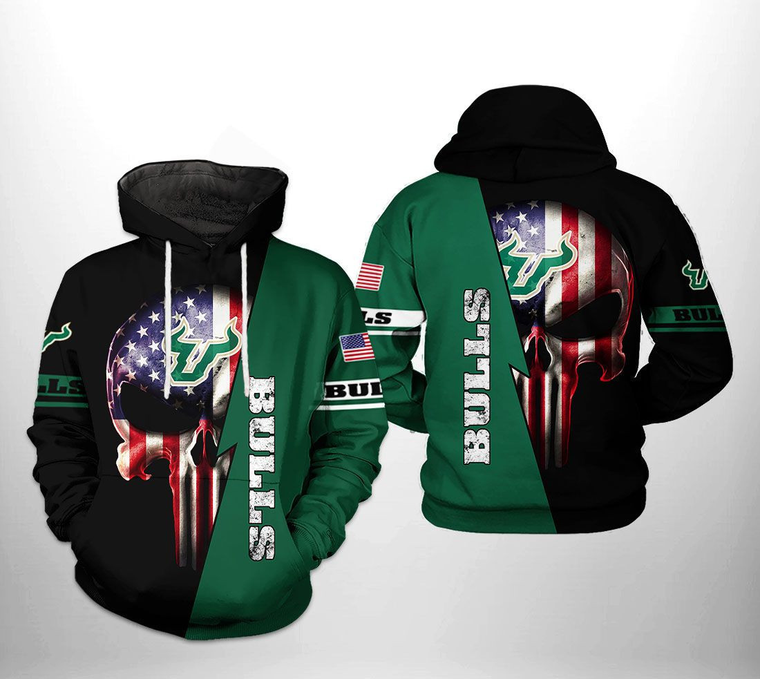 South Florida Bulls NCAA US Flag Skull Hoodie Zip Hoodie