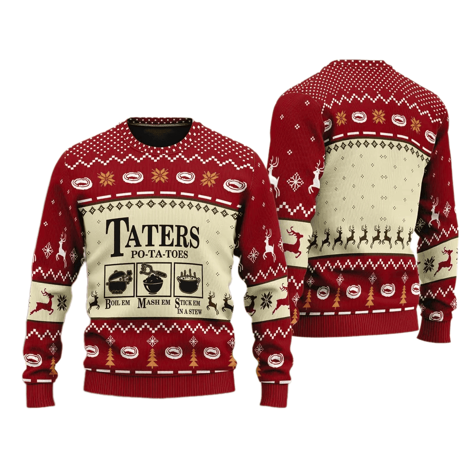 Taters Potatoes Red Ugly Christmas Sweater