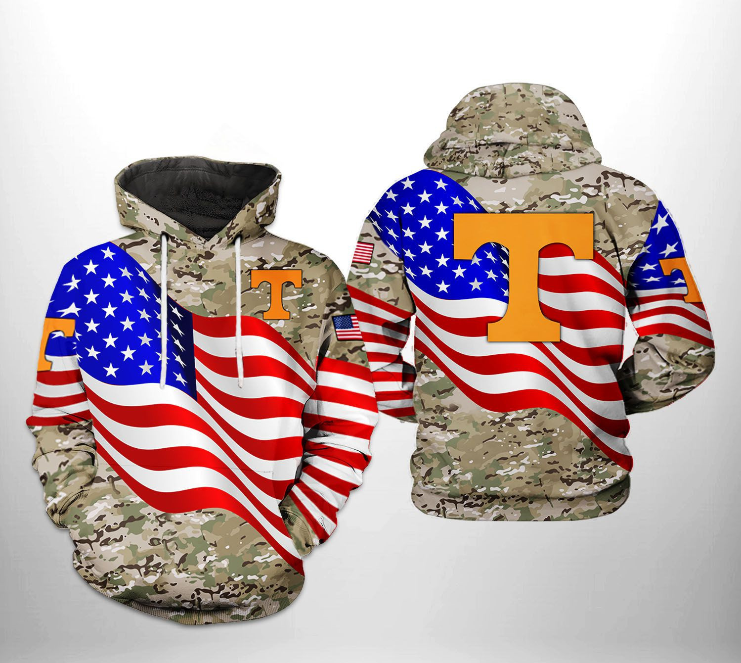 Tennessee Volunteers NCAA US Flag Camo Veteran Hoodie Zip Hoodie