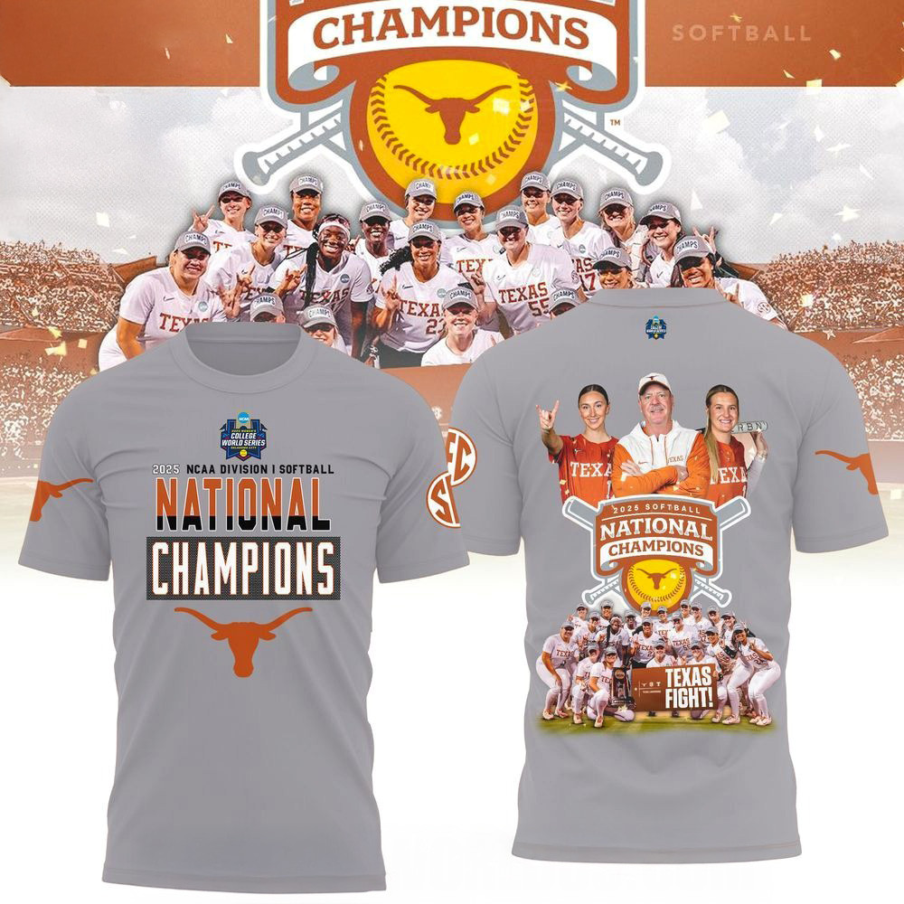 Texas Longhorns 2025 NCAA Division Softball National Champions Grey T-Shirt NCAA Merch