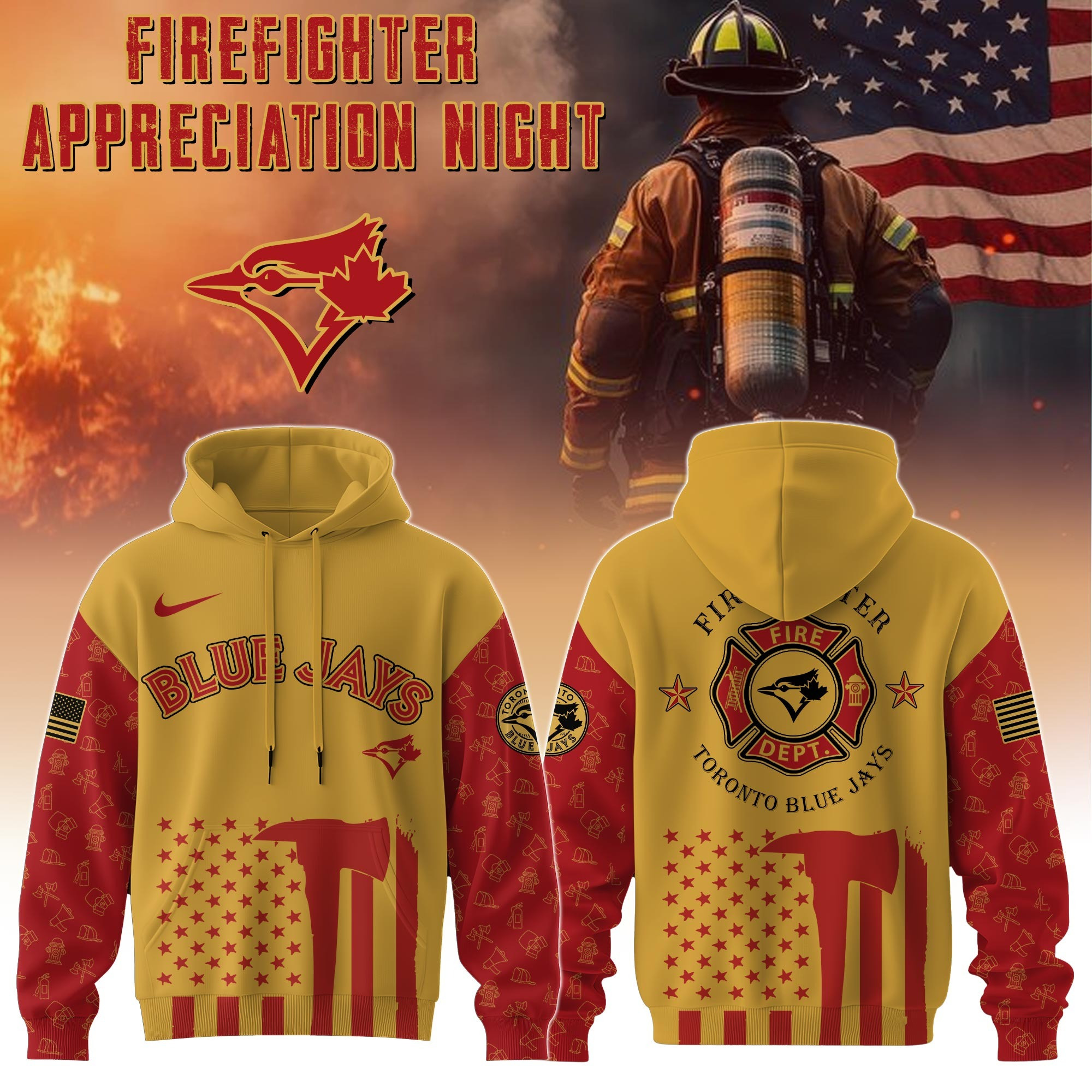 Toronto Blue Jays MLB X Firefighter Appreciation Night Hoodie Merch Baseball Fan Gifts