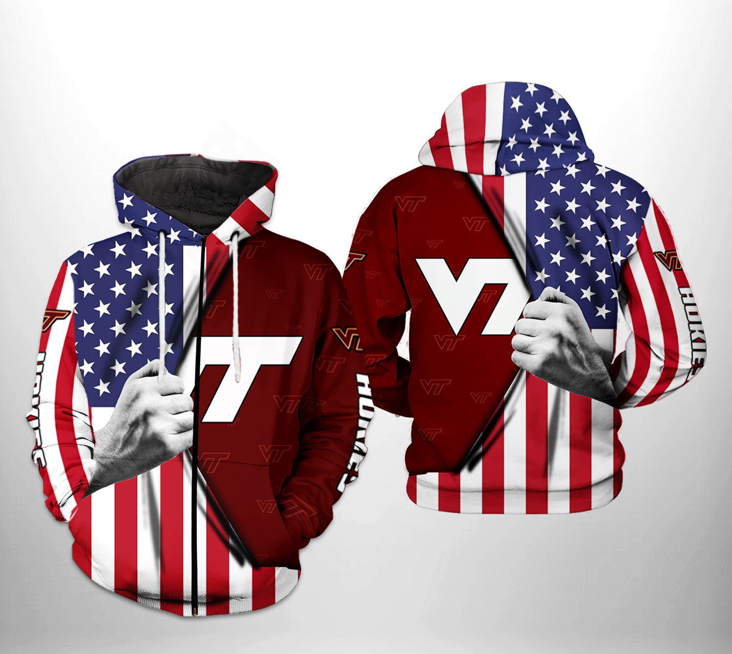 Virginia Tech Hokies NCAA US Flag Hoodie Zip Hoodie Version 449