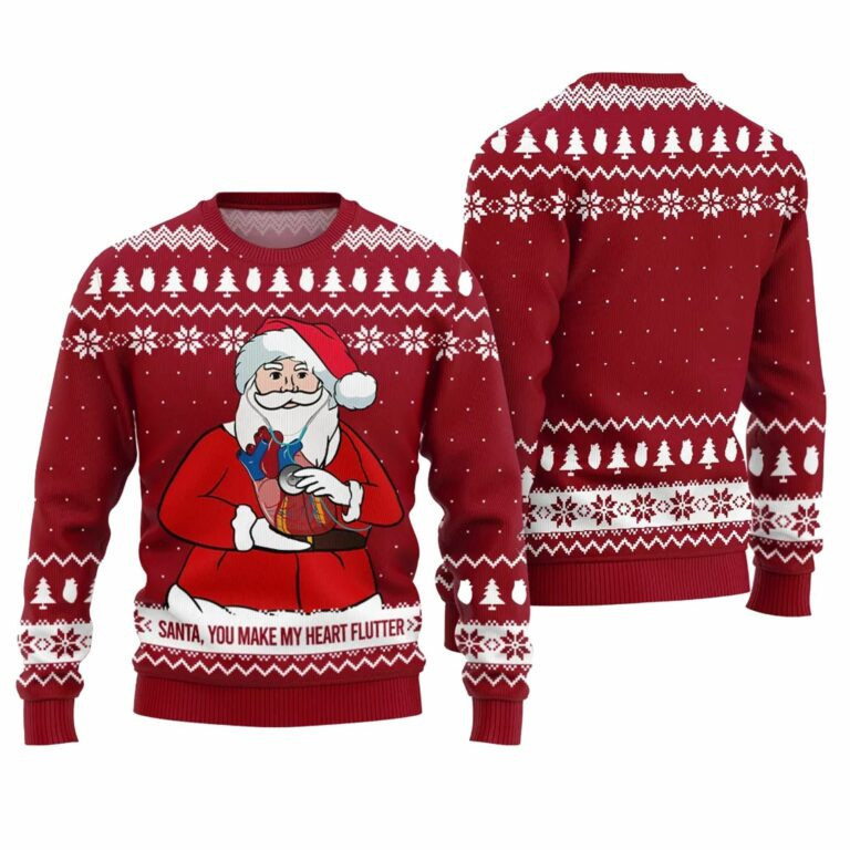 You Make My Heart Flutter Ugly Christmas Sweater Red